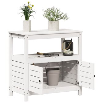Oppottafel met schappen 82,5x45x81 cm massief grenenhout wit 4