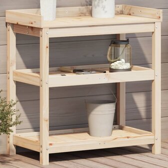 Oppottafel met schappen 82,5x45x86,5 cm massief grenenhout 1