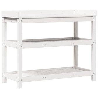 Oppottafel met schappen 108x45x86,5 cm massief grenenhout wit 2