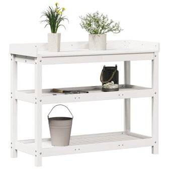 Oppottafel met schappen 108x45x86,5 cm massief grenenhout wit 4