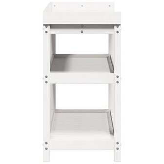 Oppottafel met schappen 108x45x86,5 cm massief grenenhout wit 6