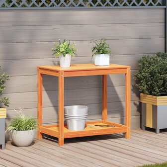 Oppottafel met schap 82,5x50x75 cm massief grenenhout wasbruin 3