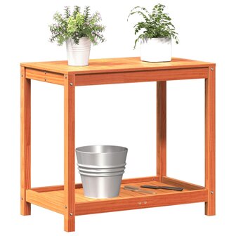 Oppottafel met schap 82,5x50x75 cm massief grenenhout wasbruin 4