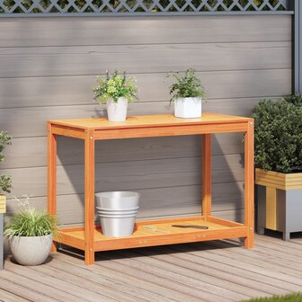 Oppottafel met schap 108x50x75 cm massief grenenhout wasbruin 3