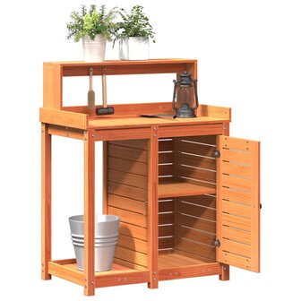 Oppottafel met schappen 82,5x50x109,5 cm grenenhout bruin 4