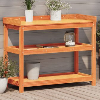 Oppottafel met schappen 108x45x86,5 cm grenenhout bruin 1