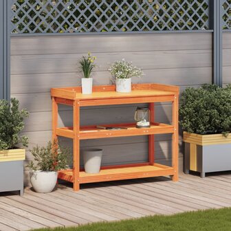 Oppottafel met schappen 108x45x86,5 cm grenenhout bruin 3
