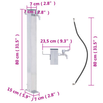 Waterzuil vierkant 80 cm roestvrij staal 7