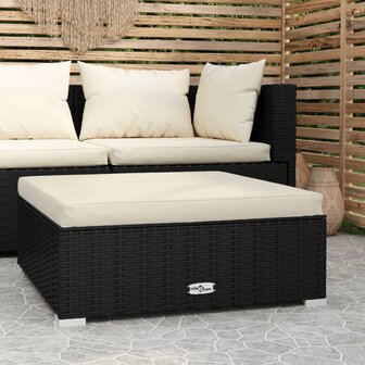 Voetensteun met kussen 70x70x30 cm poly rattan zwart 1
