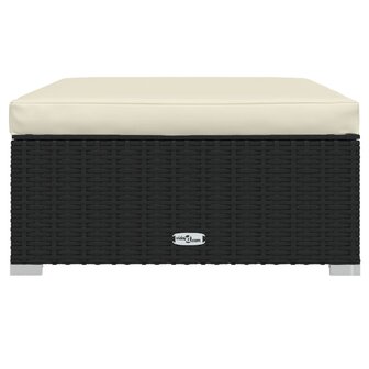 Voetensteun met kussen 70x70x30 cm poly rattan zwart 3