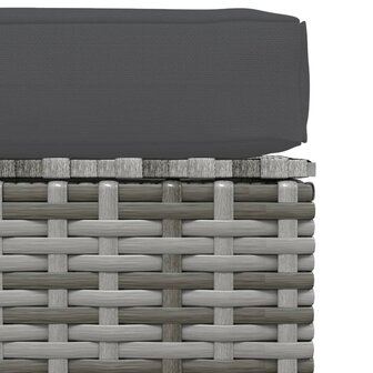 Tuinvoetenbank met kussen 70x70x30 cm poly rattan grijs 4