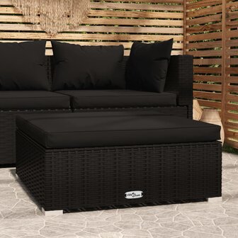Voetensteun met kussen 70x70x30 cm poly rattan zwart 1