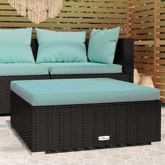 Tuinvoetenbank met kussen 70x70x30 cm poly rattan zwart 1