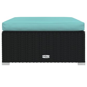 Tuinvoetenbank met kussen 70x70x30 cm poly rattan zwart 3