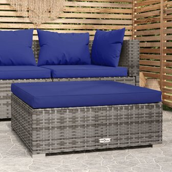 Tuinvoetenbank met kussen 70x70x30 cm poly rattan grijs 1