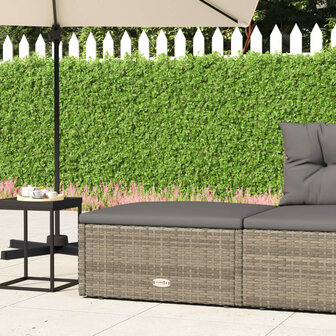 Tuinvoetenbank met kussen poly rattan grijs 1
