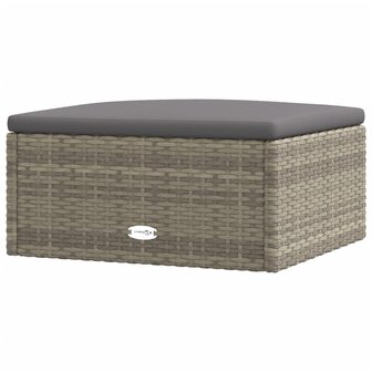 Tuinvoetenbank met kussen poly rattan grijs 2