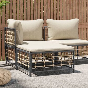 Tuinvoetenbank met beige kussen poly rattan 1