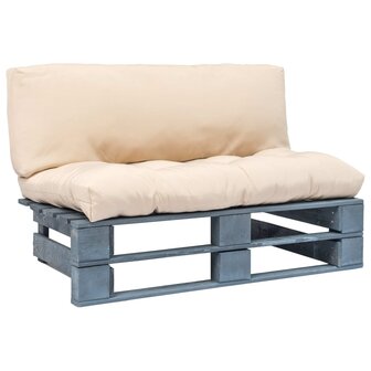 Tuinbank pallet met zandkleurige kussens grenenhout 1
