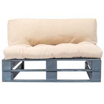 Tuinbank pallet met zandkleurige kussens grenenhout 2