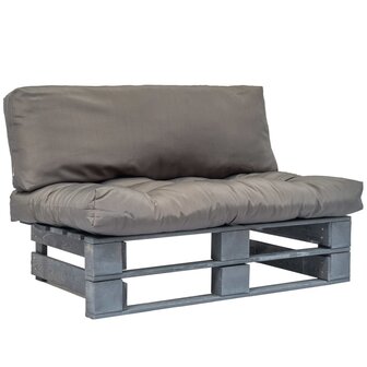 Tuinbank pallet met grijze kussens grenenhout 1