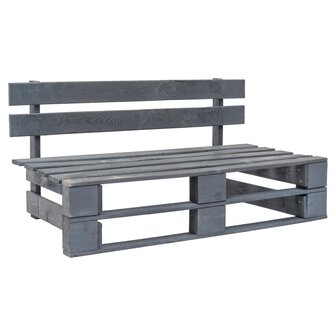 Tuinbank pallet met grijze kussens grenenhout 3