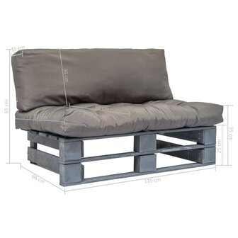 Tuinbank pallet met grijze kussens grenenhout 7