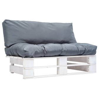 Tuinbank pallet met grijze kussens grenenhout 1