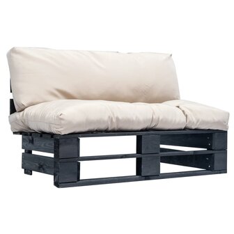 Tuinbank met zandkleurige kussens pallet grenenhout 1