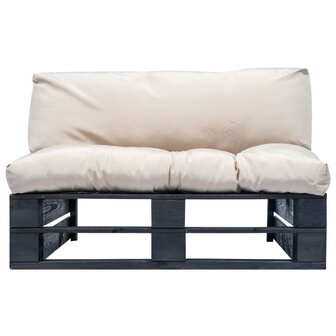 Tuinbank met zandkleurige kussens pallet grenenhout 2