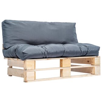 Tuinbank pallet met grijze kussens grenenhout 1