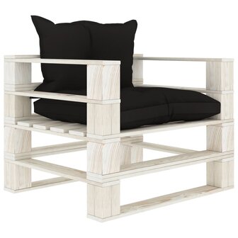 Tuinbank met zwarte kussens pallet hout 1