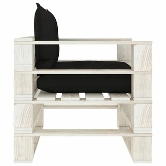 Tuinbank met zwarte kussens pallet hout 3