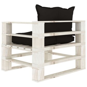Tuinbank met zwarte kussens pallet hout 4