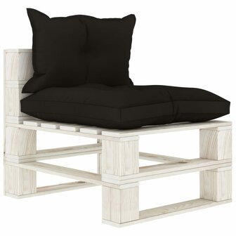 Tuinmiddenbank met zwarte kussens pallet hout 1