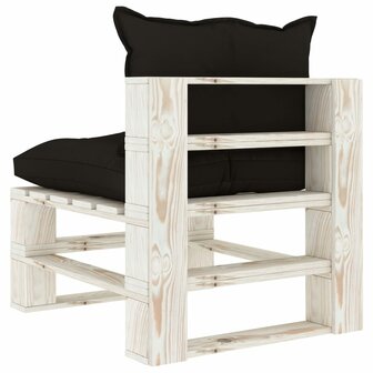 Tuinmiddenbank met zwarte kussens pallet hout 4