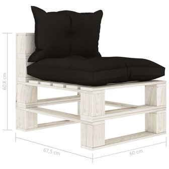 Tuinmiddenbank met zwarte kussens pallet hout 6