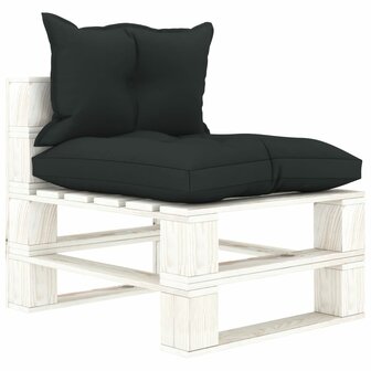 Tuinmiddenbank met antracietkleurige kussens pallet hout 1