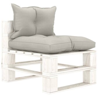 Tuinmiddenbank met taupe kussens pallet hout 1