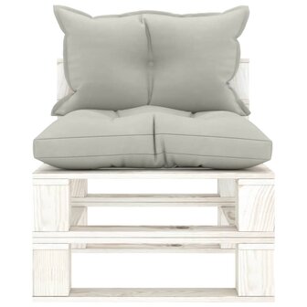 Tuinmiddenbank met taupe kussens pallet hout 2