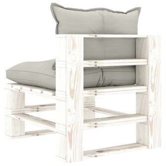 Tuinmiddenbank met taupe kussens pallet hout 4