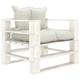 Tuinbank met beige kussens pallet hout 1