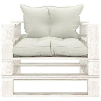 Tuinbank met beige kussens pallet hout 2