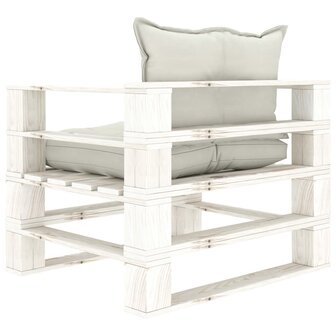 Tuinbank met beige kussens pallet hout 4