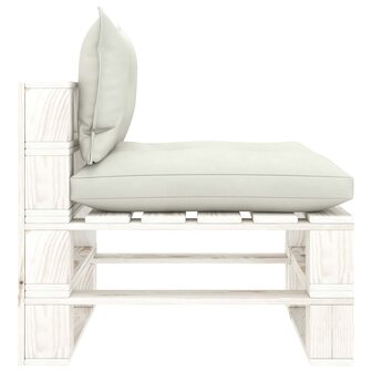 Tuinmiddenbank met beige kussens pallet hout 3