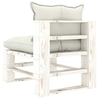 Tuinmiddenbank met beige kussens pallet hout 4