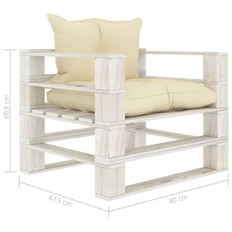 Tuinbank met cr&egrave;mekleurige kussens pallet hout 7