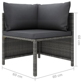 Hoekbank sectioneel met kussens poly rattan grijs 5