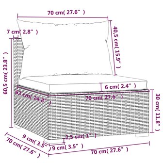 Tuinmiddenbank met kussens poly rattan zwart 7