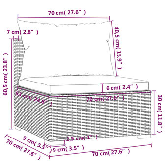 Tuinmiddenbank met kussens poly rattan zwart 7